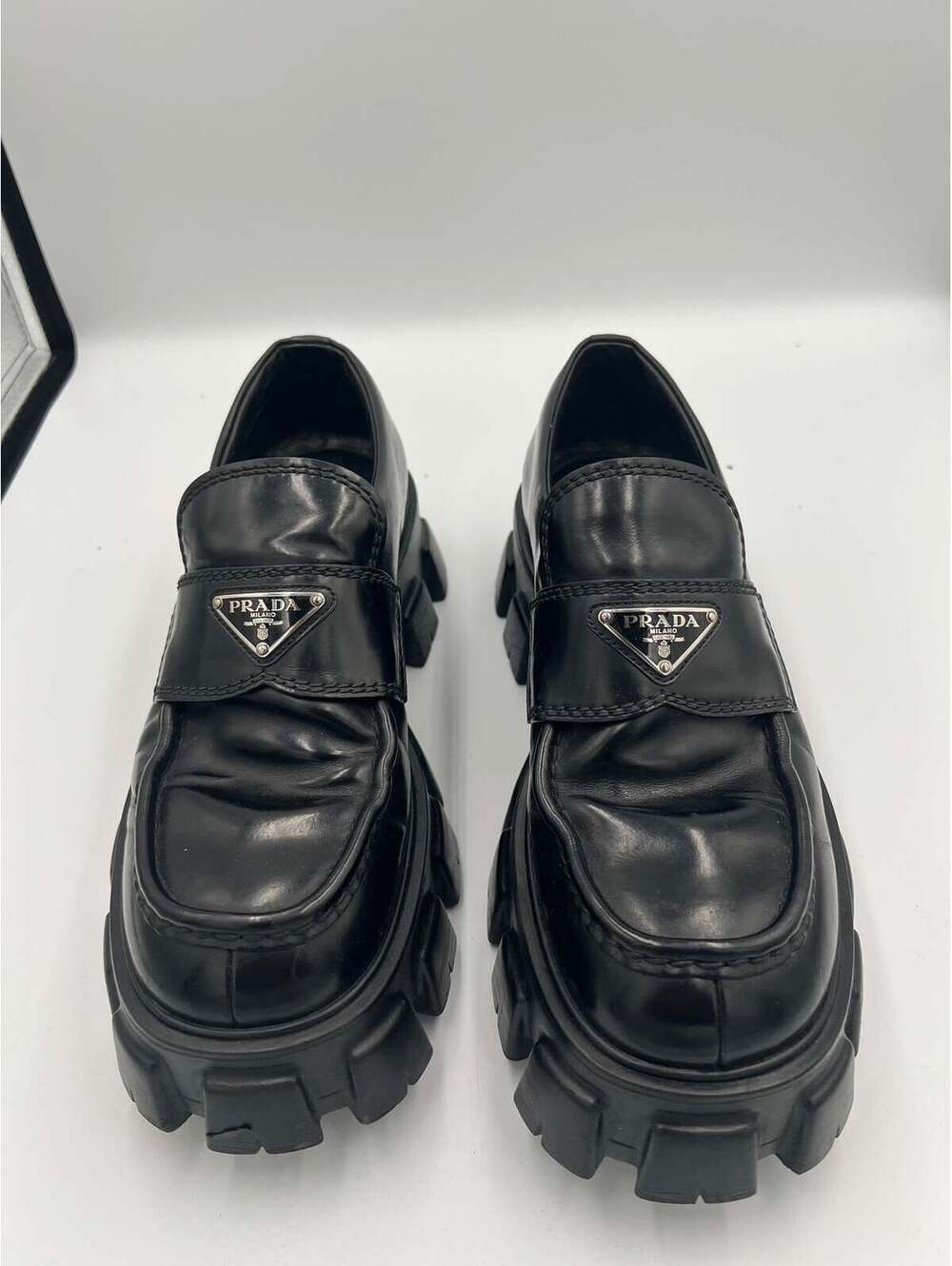 Prada Monolith Loafer Black Brushed Leather Authentic Size 41 - Picture 3 of 8